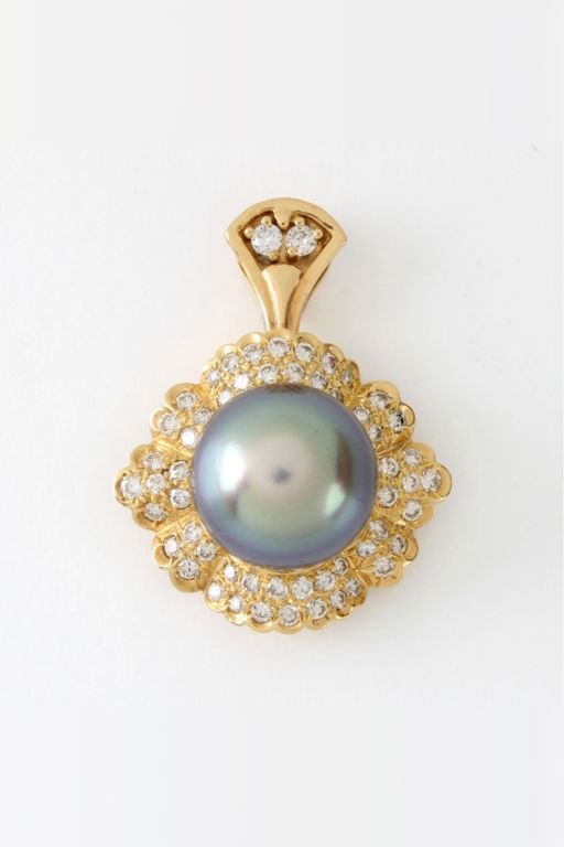 14k Yellow Gold Pearl and Diamond Pendant