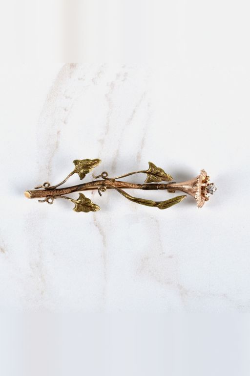 14k Rose and Yellow Gold Diamond Flower Brooch