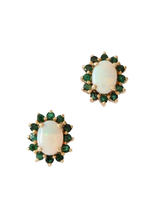 14k Yellow Gold Opal and Emerald Earrings