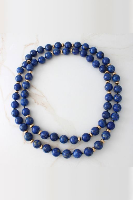 14k Yellow Gold Lapis Lazuli Bead Necklace