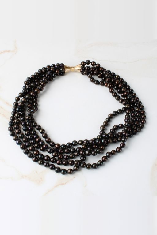 Black Pearl Necklace With 14k Yellow Gold Clasp