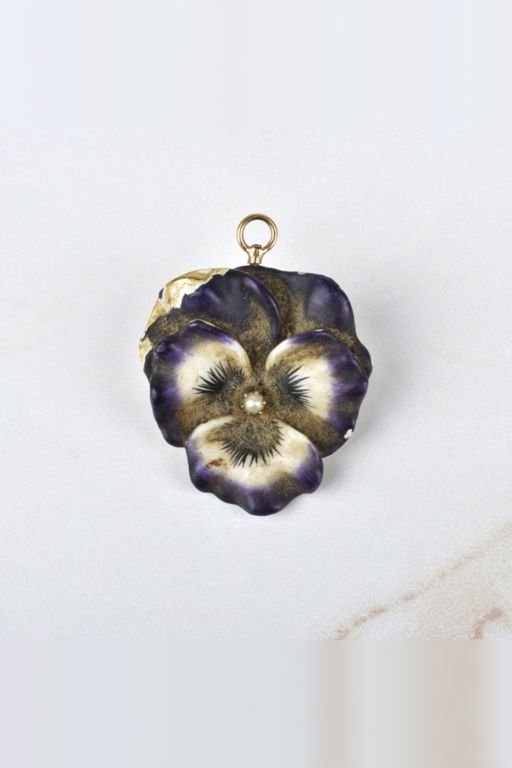 14k Gold Enamel and Pearl Pansy Pendant/Brooch