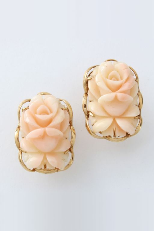 14k Yellow Gold Angel Skin Coral Flower Earrings