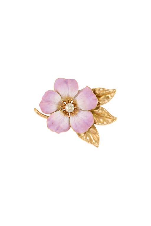 14k Gold Enamel and Diamond Brooch