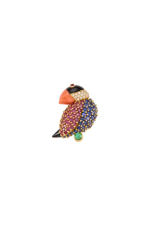 18k Gold Multi-Gem Pendant Brooch