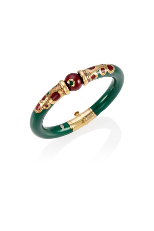18k Gold and Sterling Silver Enamel Bracelet