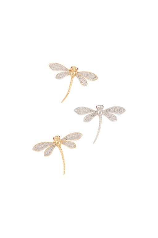 Three 14k Gold Ruby and Diamond Brooches