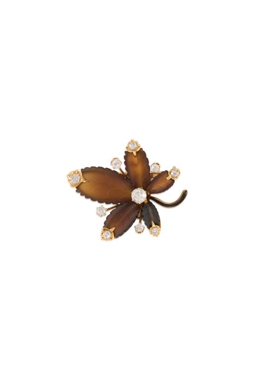 14k Gold Agate and Diamond Pendant Brooch