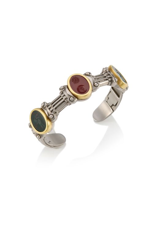 18k Gold and Stainless Steel Multi-Gem Bracelet