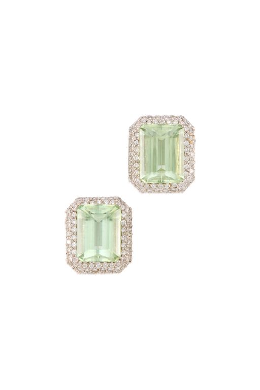 Pair of 18k Gold Beryl and Diamond Earrings