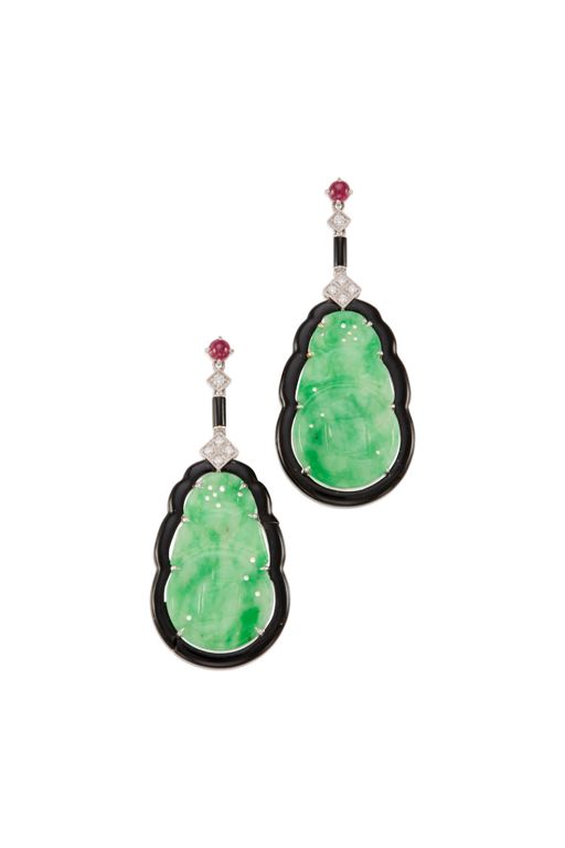 Pair of 18k Gold Multi-Gem Earrings