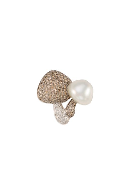 18k Gold Pearl and Diamond Brooch