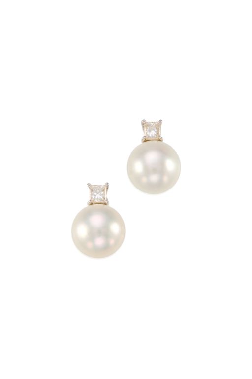 Pair of Pearl and Diamond Earrings