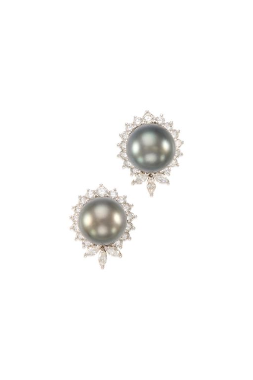 Pair of Gold Pearl and Diamond Earrings