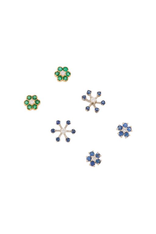Three Pairs of 14k Gold Multi-Gem Earrings