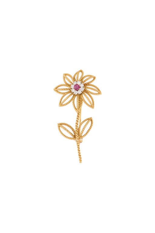 18k Gold Ruby and Diamond Brooch
