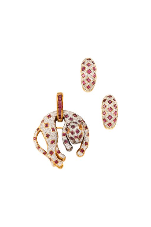 18k Gold Ruby and Diamond Jewelry Set