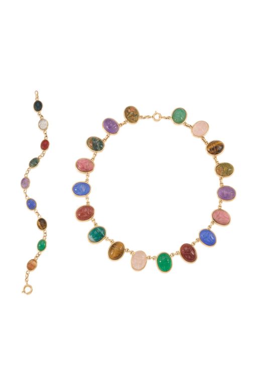14k Gold Chalcedony Necklace and Bracelet