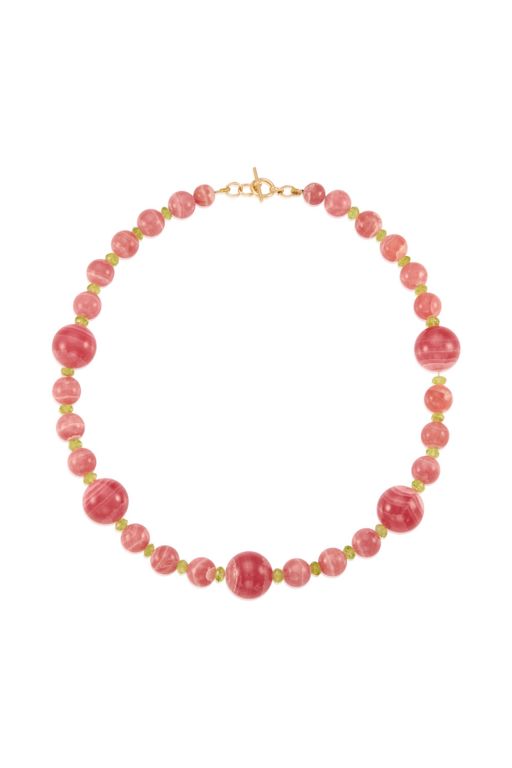 11k Gold Rhodochrosite and Peridot Necklace