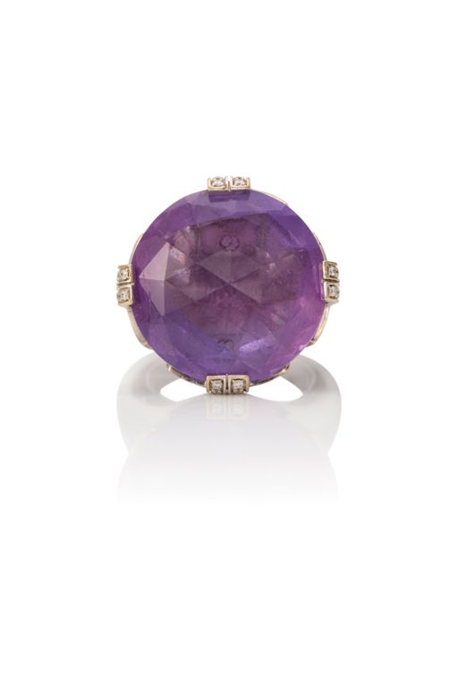 18k Gold Amethyst and Diamond Ring
