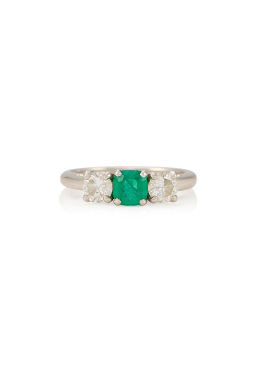 Platinum Emerald and Diamond Ring