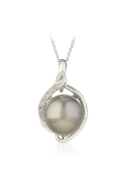 Black Pearl and Diamond Pendant Necklace