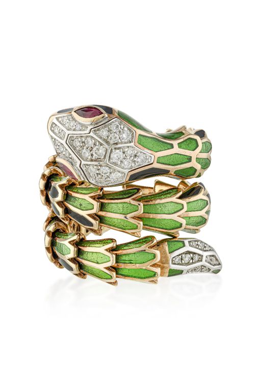 Serpent Diamond and Enamel Ring