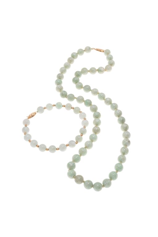 14k Gold Jade Necklace and Bracelet
