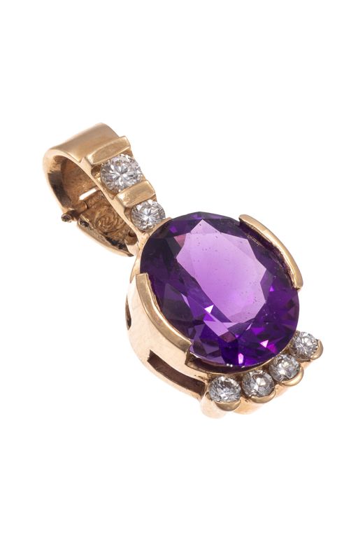 14k Gold Amethyst and Diamond Pendant