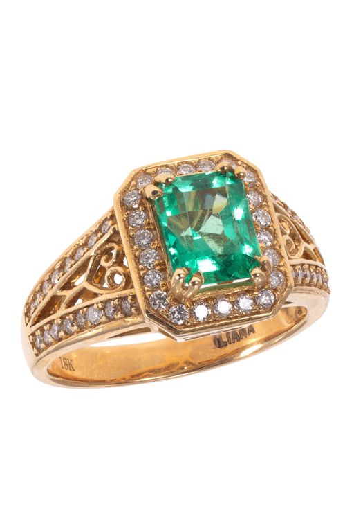 18k Yellow Gold Emerald and Diamond Ring