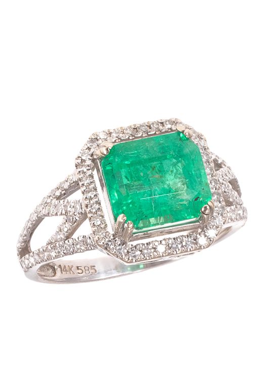 14k White Gold Emerald and Diamond Ring