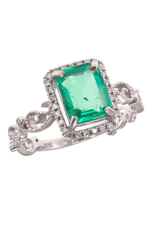18k Gold Emerald and Diamond Ring