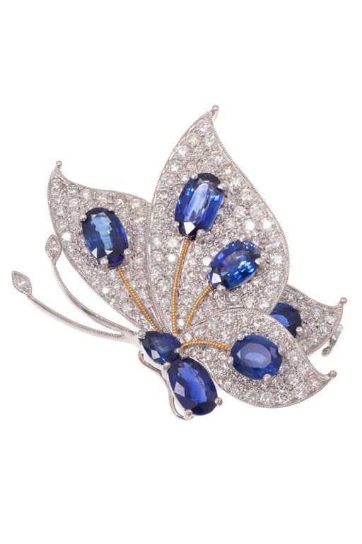 18k Gold Sapphire and Diamond Brooch