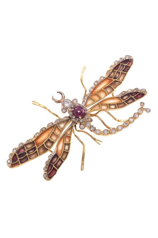 18k Gold Ruby and Diamond Brooch