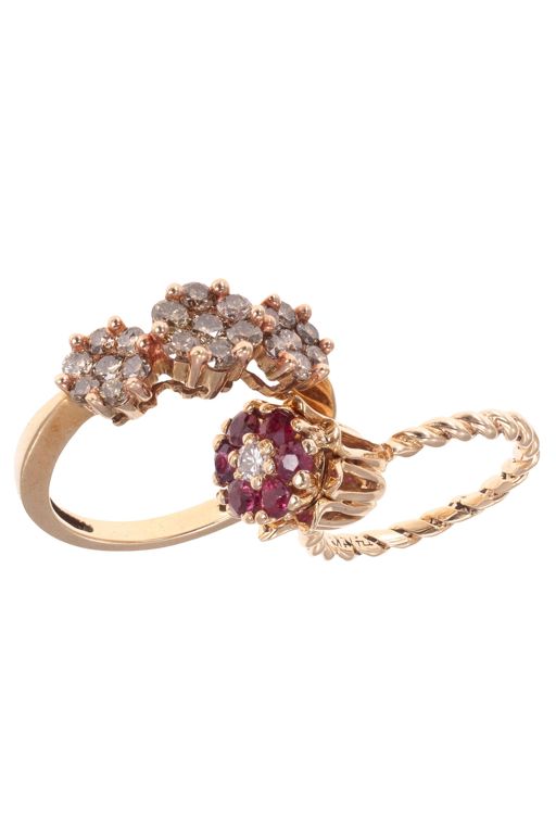 Two 14k Gold Ruby and Diamond Rings