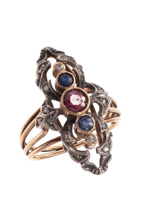 18k Gold and Silver Multi-Gem Ring