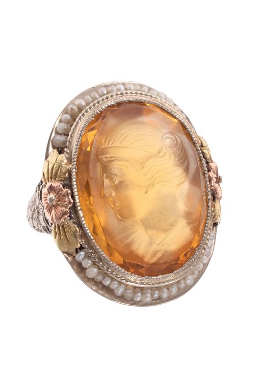 14k Gold Citrine and Pearl Ring