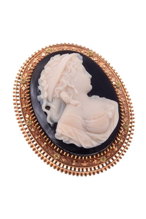 14k Gold Hardstone Cameo Pendant Brooch