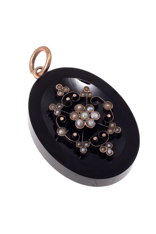 10k Gold Pearl and Onyx Locket Pendant