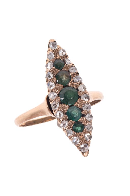 10k Gold Simulated Emerald and Diamond Ring