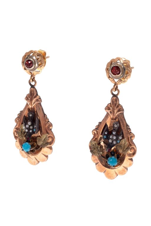 Pair of 9k Gold Multi-Gem Earrings