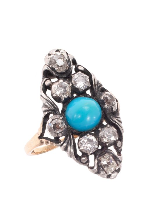 18k Gold and Silver Turquoise and Diamond Ring