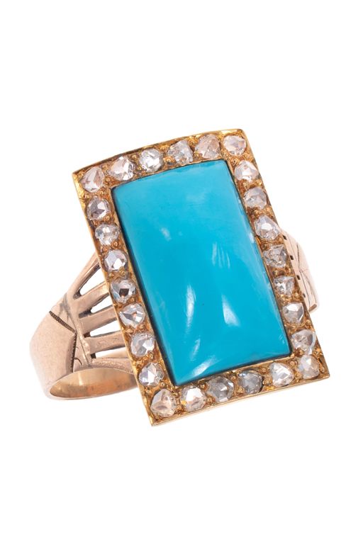 14k Gold Turquoise and Diamond Ring