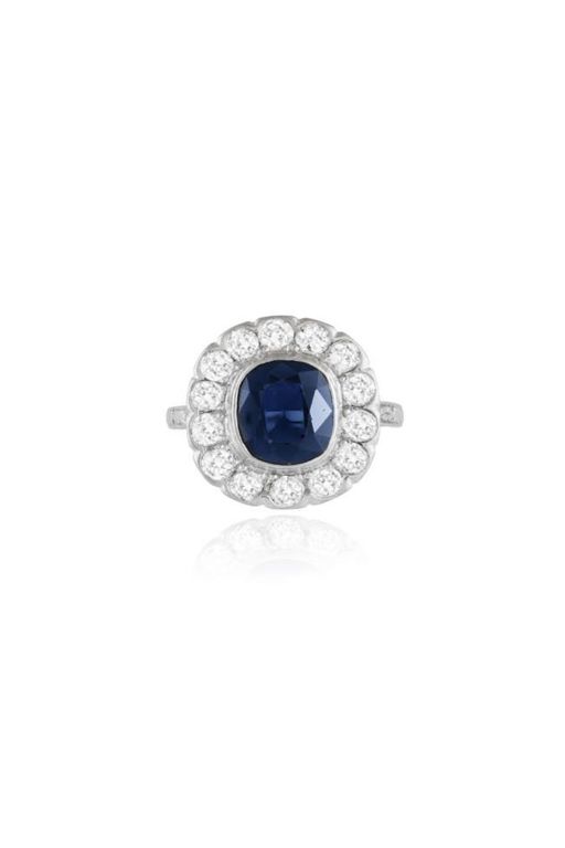 18k White Gold Sapphire and Diamond Cluster Ring
