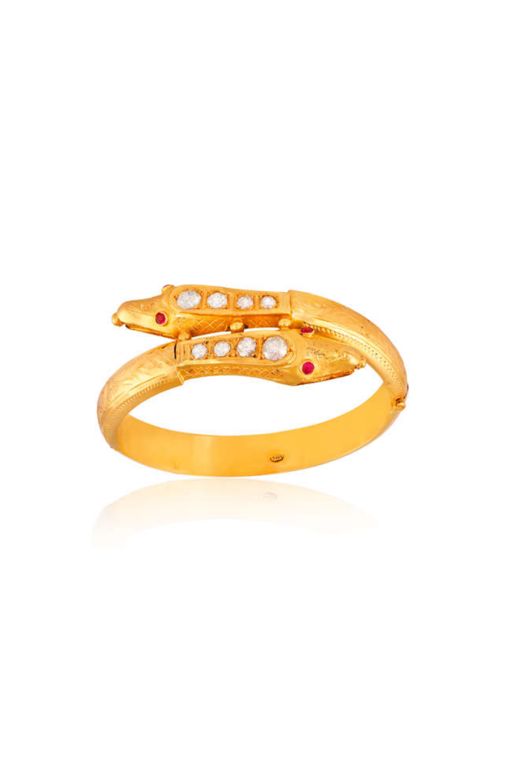 Yellow Gold Ruby and Zircon Snake Bracelet