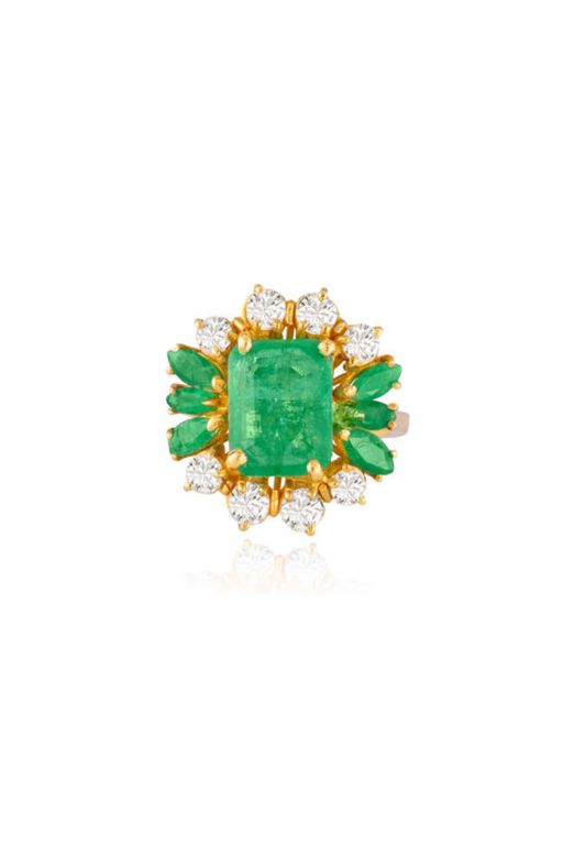 18k Yellow Gold Emerald and Diamond Dress Ring