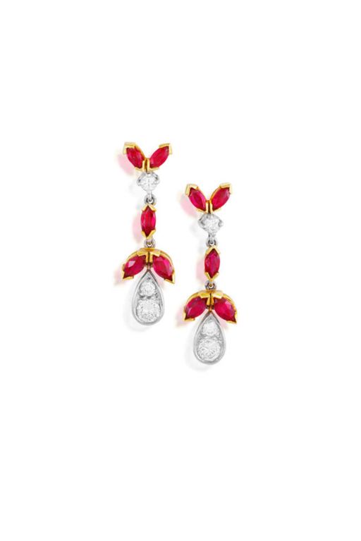 18k Two-Tone Gold Ruby and Diamond Earrings