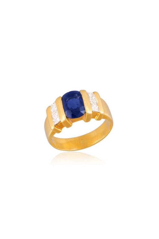 18k Yellow Gold Sapphire and Diamond Ring
