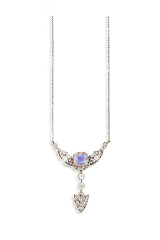 18k Gold Sapphire and Diamond Pendant Necklace