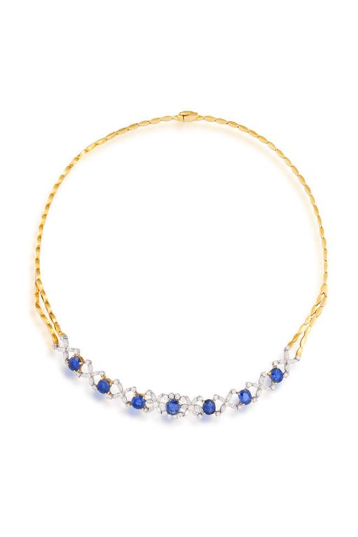 18k Gold Sapphire and Diamond Necklace